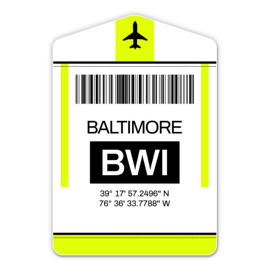 Baltimore Airport Code BWI Luggage Tag Style Sticker