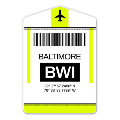 Baltimore Airport Code BWI Luggage Tag Style Sticker
