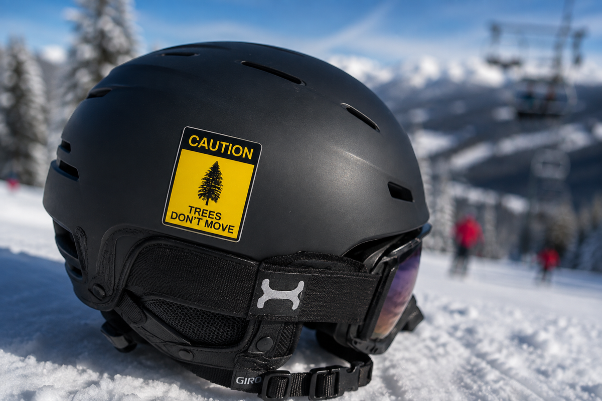 Caution Trees Don't Move Snowboarding Skiing Sticker