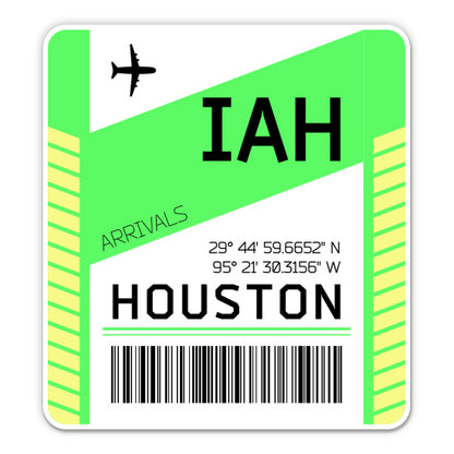 Houston Airport Code IAH Luggage Tag Style Sticker