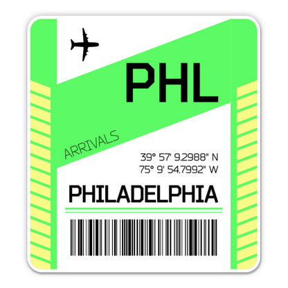 Philadelphia Airport Code PHL Luggage Tag Style Sticker