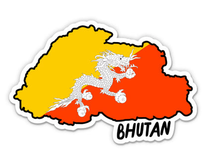 Bhutan Map with Flag Sticker