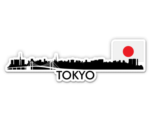 Tokyo Japan Skyline with Japanese Flag Sticker